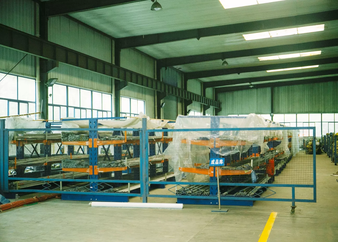 Organized finished seamless steel pipes ready for delivery